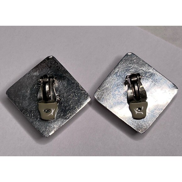 Vintage Taxco Mexico Sterling Silver Onyx Earrings 1.5 In. Square Modernist - Picture 3 of 11